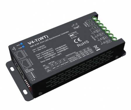 DMX512 LED vezérlő (WiFi) – MONO / CCT / RGB / RGB+W – 12–48V DC, 4×8A – RJ45 – V4-T(WT) [2]