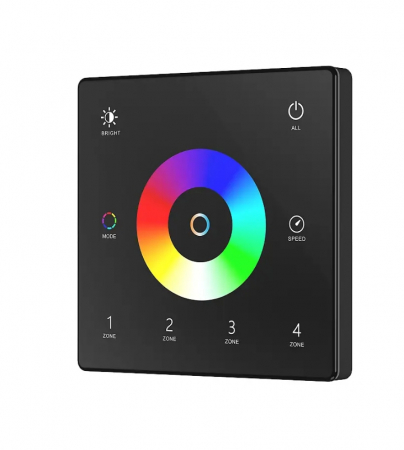 RF RGB + CCT vezérlőrendszer - Falra szerelhető LED vezérlőpanel – RGB+CCT – 4 zóna – 3V – TW5-4(B)