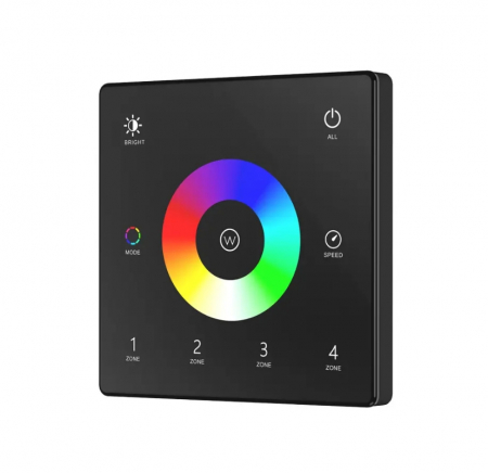 RF RGB / RGBW vezérlőrendszer - Falra szerelhető LED vezérlőpanel – RGB / RGB+W – 4 zóna – 3V – TW4-4(B)