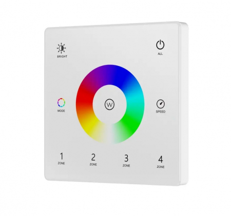 RF RGB / RGBW vezérlőrendszer - Falra szerelhető LED vezérlőpanel – RGB / RGB+W – 4 zóna – 3V – TW4-4(W)