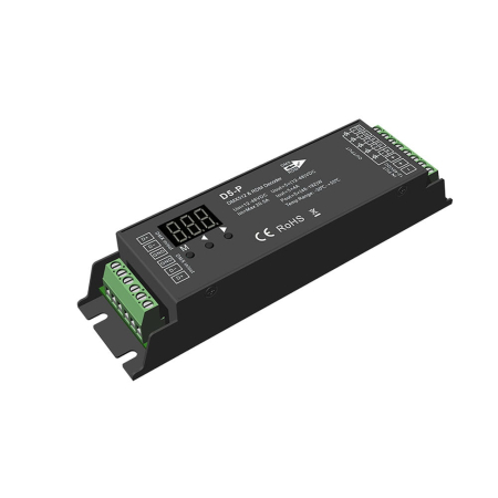 DMX512 sorozat - DMX512 LED vevő – 5 csatorna – 12–48V DC, 5×4A – DMX dekóder – D5-P