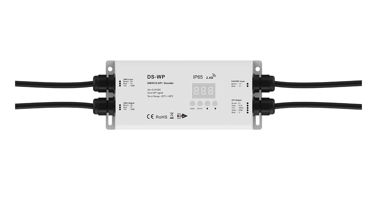 SPI LED vevő (DMX512) – RGB – digitális LED szalagokhoz – 10A, 5–24V DC – IP65 – DS-WP [1]