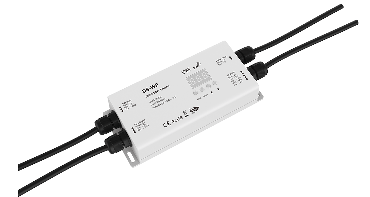 DMX512 sorozat - SPI LED vevő (DMX512) – RGB – digitális LED szalagokhoz – 10A, 5–24V DC – IP65 – DS-WP