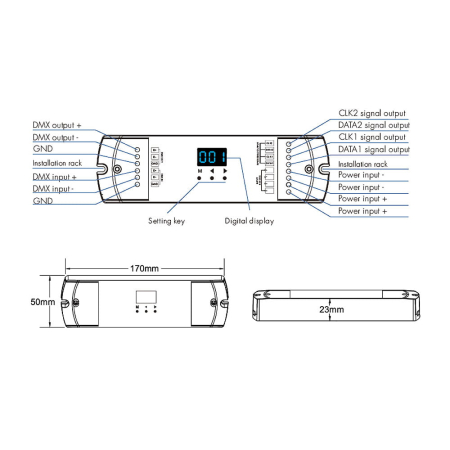 SPI LED vevő (DMX512) – RGB – digitális LED szalagokhoz – 8A, 5–24V DC – DS-L [3]