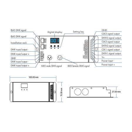 SPI LED vevő (DMX512) – RGB – digitális LED szalagokhoz – 8A, 5–24V DC – RJ45/XLR3 – DSA [2]