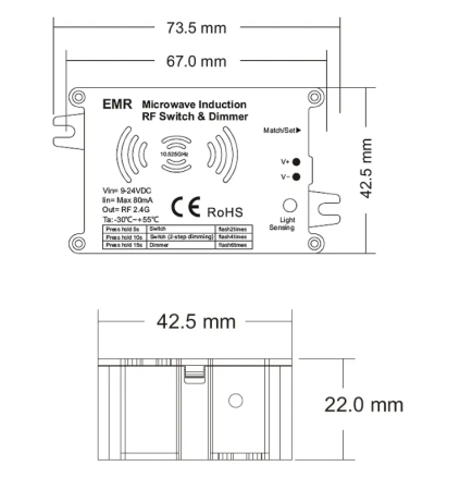Mikrohullámú rádiós érzékelő – 9–24 V DC – LED dimmer időtartalék funkcióval – EMR [1]