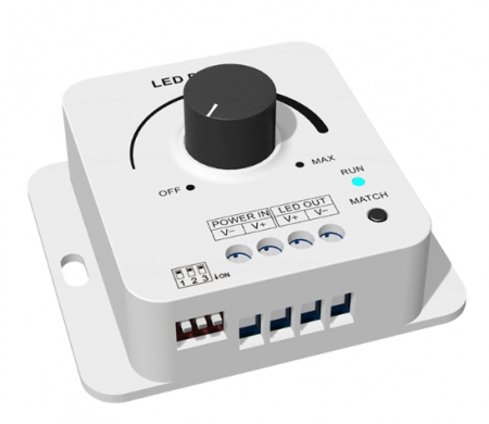 RF Mono vezérlőrendszer - Forgatható LED dimmer – 1 csatorna × 8 A – 12–48 V DC – V1-KC (RF nélkül)