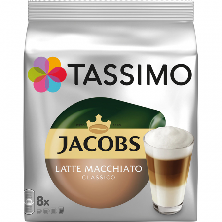 Bacanie - Capsule cafea JACOBS Tassimo Latte Macchiato, 8 capsule cafea + 8 capsule lapte, 264gr