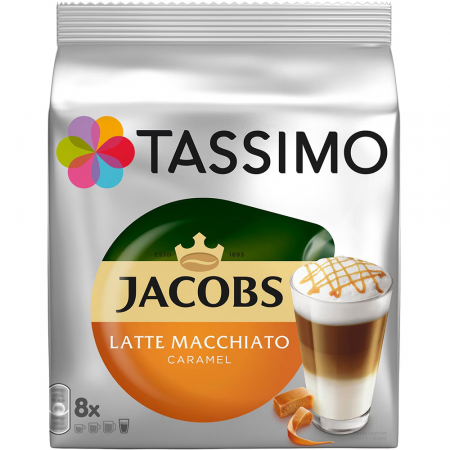 Bacanie - Capsule cafea TASSIMO Jacobs Caramel Macchiato, 8 capsule cafea + 8 capsule lapte, 268g