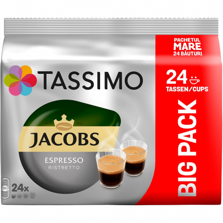 Bacanie - Capsule cafea TASSIMO Jacobs Ristretto Big Pack, 24 capsule, 192g