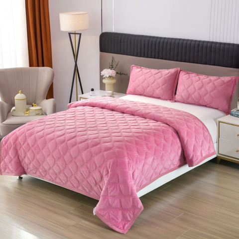 Cuverturi de pat - cuvertura-de-pat-3-piese-roz-zmeuriu-matlasata-luna-home