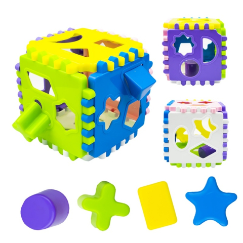 Jucarii pentru bebelusi - Jucarie bebelusi - Cub cu activitati educative 24 piese, 13cm - Roben 16002 , 12+ luni