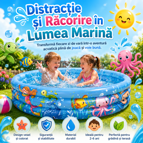 Piscine copii - piscina-albastra-cu-model-lumea-marina-pentru-copii-120x24cm