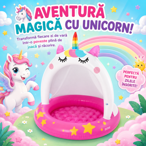 Piscine copii - piscina-gonflabila-acoperita-unicorn-intex-102x102cm-fucsia