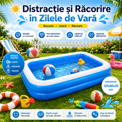 Piscine copii - piscina-gonflabila-pentru-copii-120x80x30-cm-cu-2-inele-din-pvc-rezistent