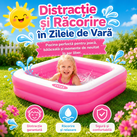 Piscine copii - piscina-patrata-pentru-copii-intex-roz-86x86x25cm
