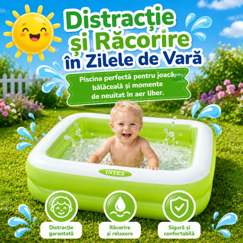 Piscine copii - piscina-patrata-pentru-copii-intex-verde-86x86x25cm