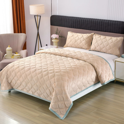 Cuverturi de pat - set-cuvertura-pat-3-piese-230x250-matlasata-bej-crem-luna-home