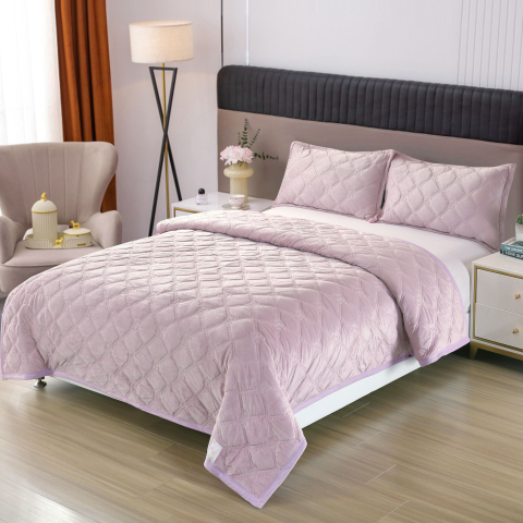 Cuverturi de pat - set-cuvertura-pat-3-piese-230x250-matlasata-lila-pastel-luna-home