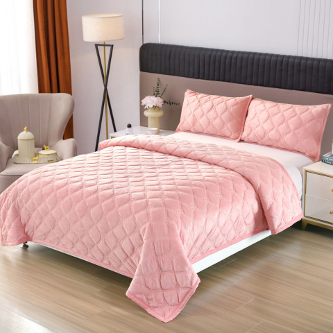 Cuverturi de pat - set-cuvertura-pat-3-piese-230x250-matlasata-roz-somon-luna-home