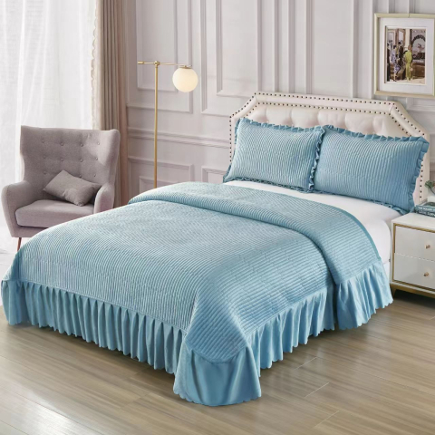 Cuverturi de pat - set-cuvertura-pat-3-piese-250x250-cu-volan-albastru-petrol-luna-home