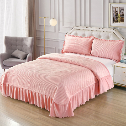 Cuverturi de pat - set-cuvertura-pat-3-piese-250x250-cu-volan-roz-pudrat-luna-home