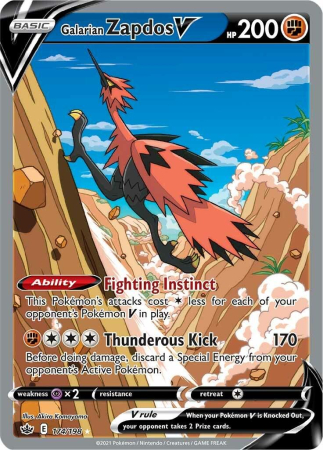 Cartonase - Galarian Zapdos V (CRE174) - NM | Pokemon Chilling Reign