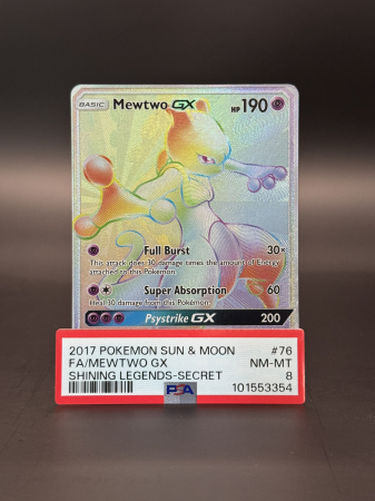 RAW Cards - Mewtwo GX (SLG 76) - NM [ex-PSA 8] | Pokemon Shining Legends