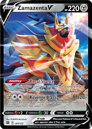 RAW Cards - Zamazenta V (BRS105) - NM | Pokemon Brilliant Stars