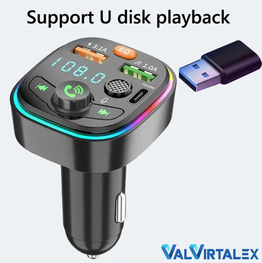 Modulator FM Auto Bluetooth VALVIRTALEX® Q6 cu LED și Încărcare 20W [6]
