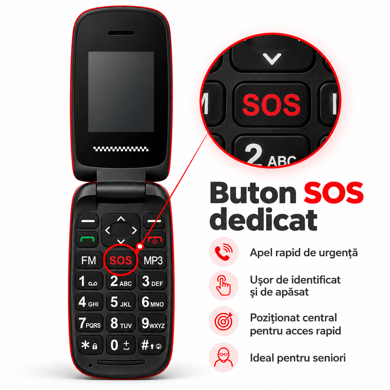 Telefon seniori Uleway R341 cu clapetă, negru, tastatură fizică și ecran de 1,77 inch [2]