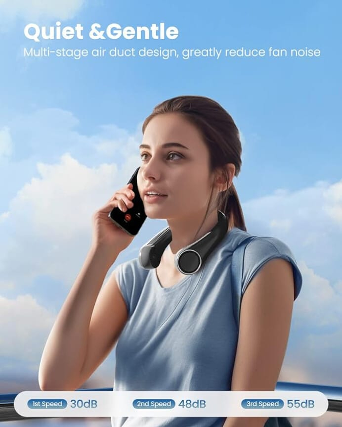 Ventilator Portabil pentru Gât Valvirtalex®, 3 Viteze, Baterie USB, Negru [5]