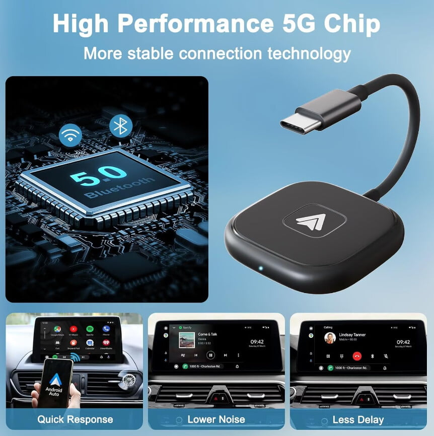 Adaptor Android Auto Wireless VALVIRTALEX® – Conexiune rapidă, Wi-Fi 5GHz, Plug & Play, Compatibil Android 11+ [7]
