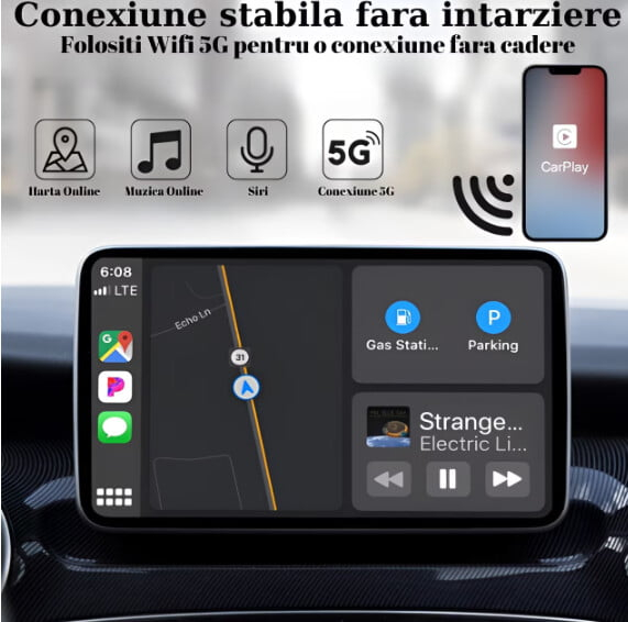 Adaptor Wireless CarPlay VALVIRTALEX® – Compatibil iPhone, Plug & Play, Bluetooth + Wi-Fi, USB-A/Type-C [4]