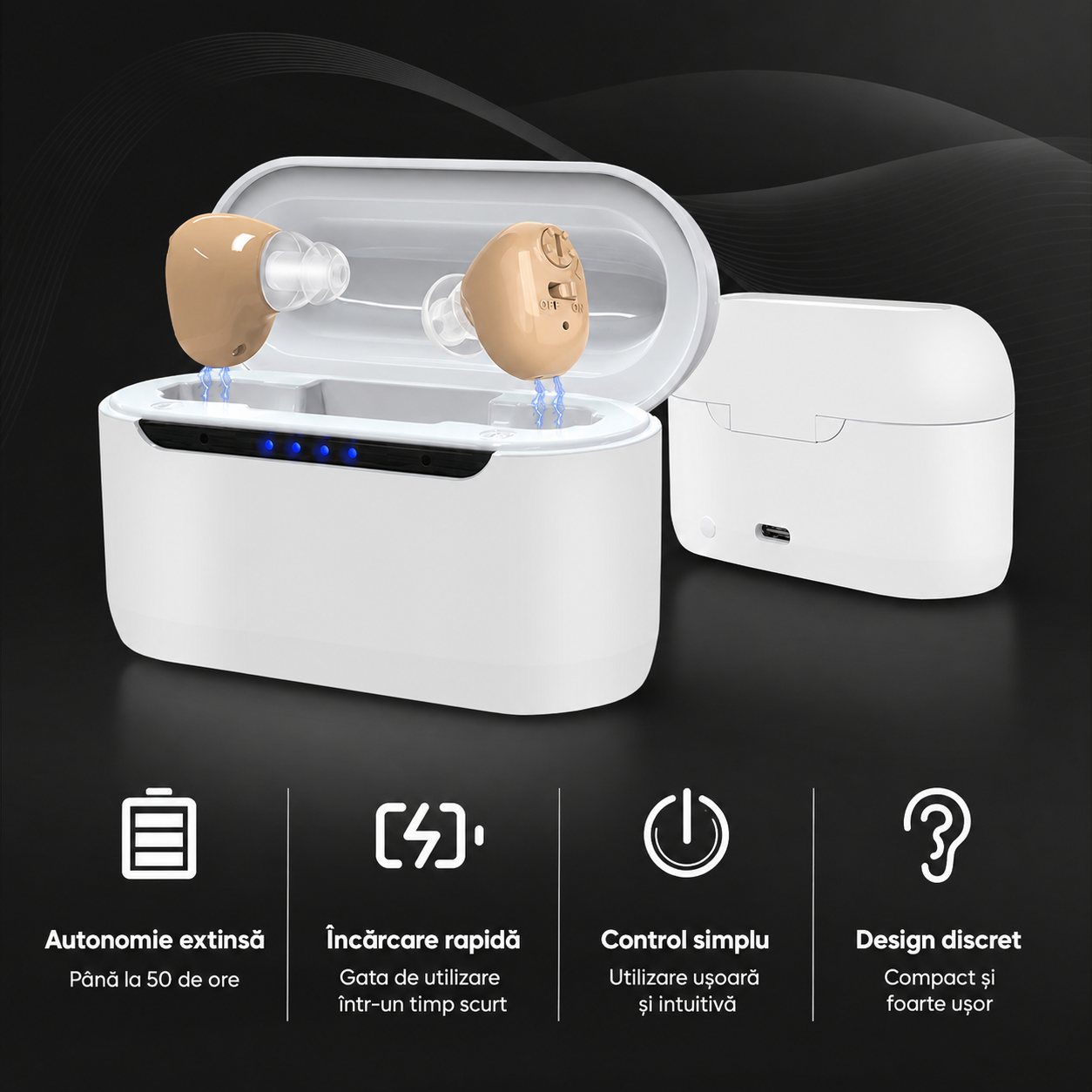 Amplificator auditiv Great-Ears G12C reincarcabil bej, set 2 bucati cu husa de incarcare magnetica [6]