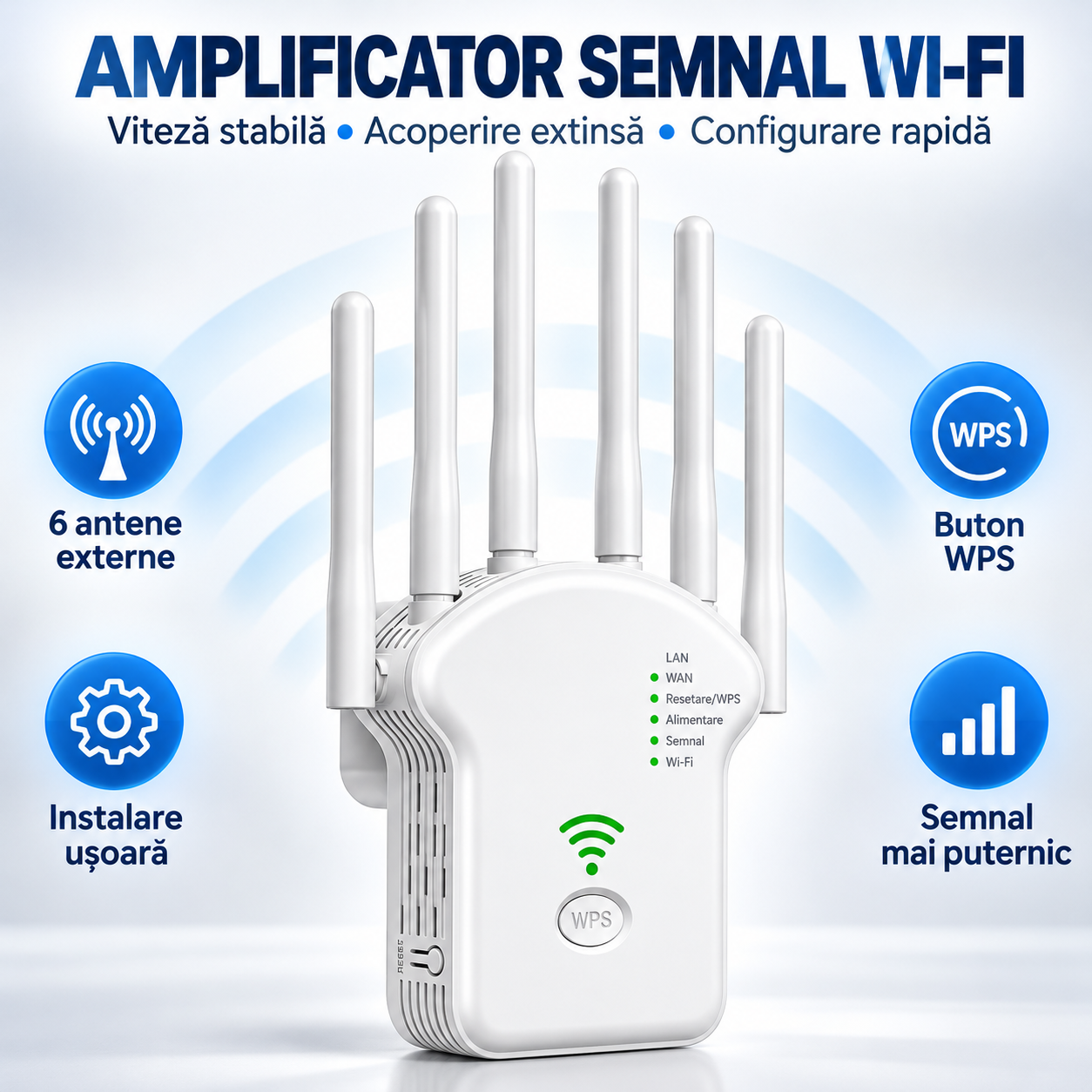 Amplificator WiFi 300Mbps cu 6 antene externe, alb, U13-300MB [2]