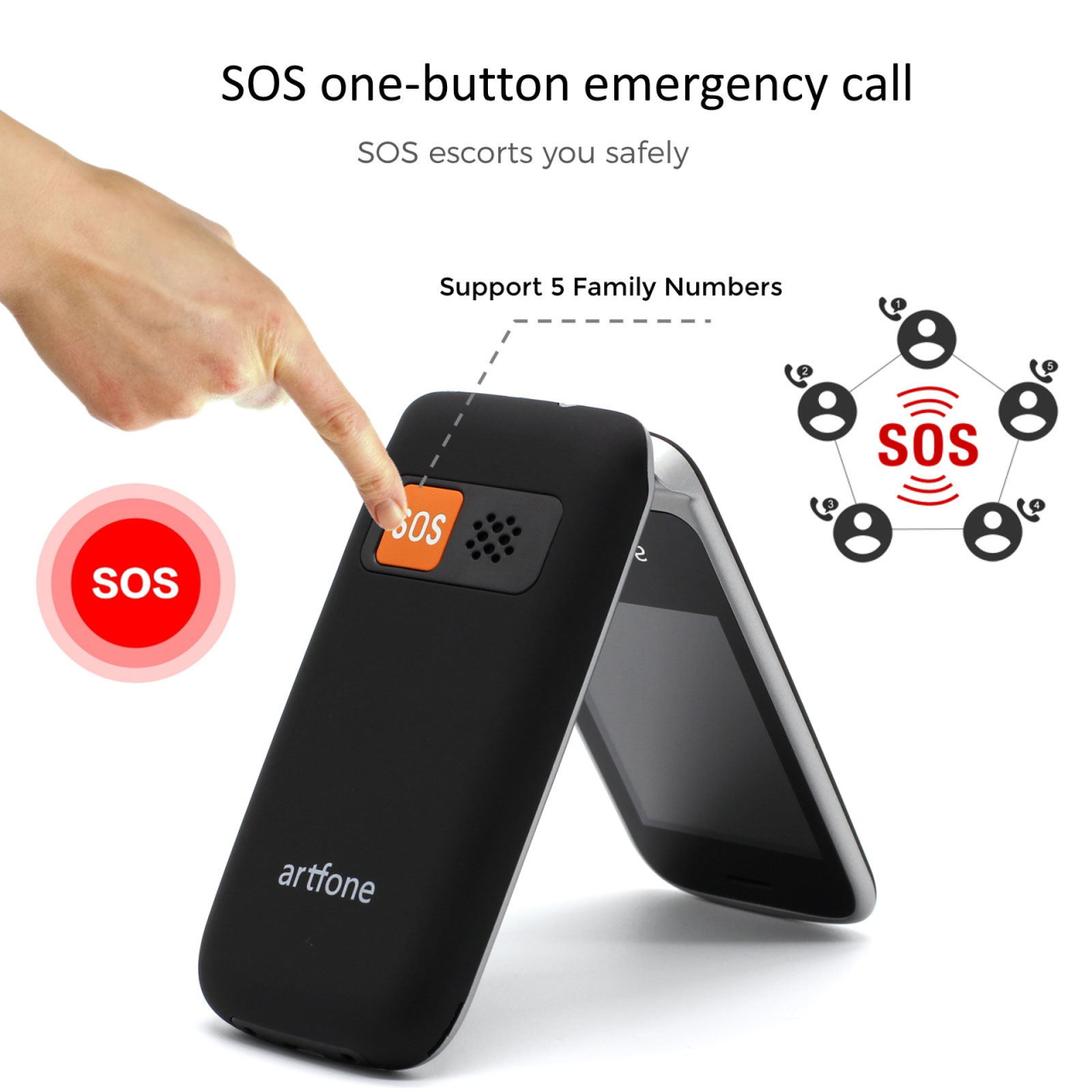 Telefon Artfone CF241A cu clapetă, taste mari și buton SOS pentru seniori [4]