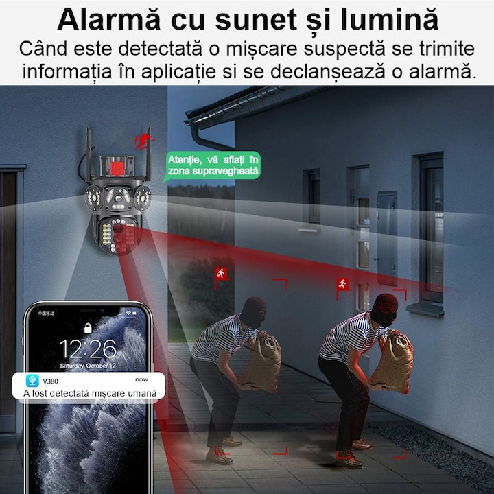 Camera Supraveghere WiFi V380 12MP 3 Lentile PTZ Exterior [3]