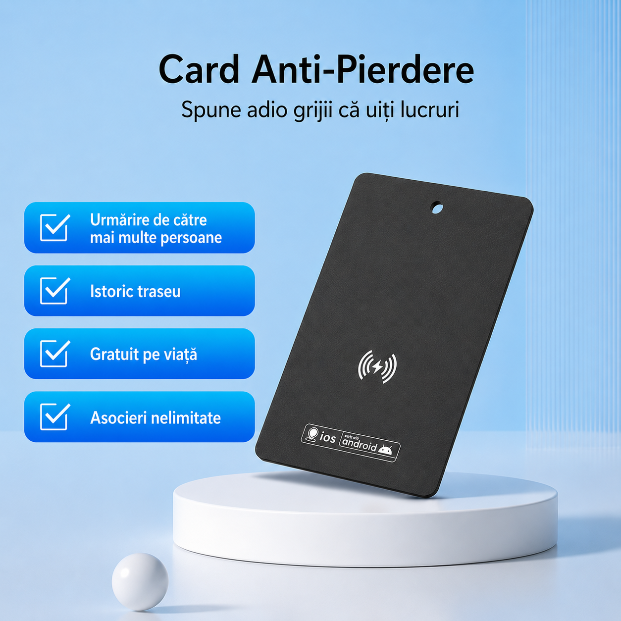 Card tracker anti-pierdere portofel, IP68, compatibil iOS sau Android [4]
