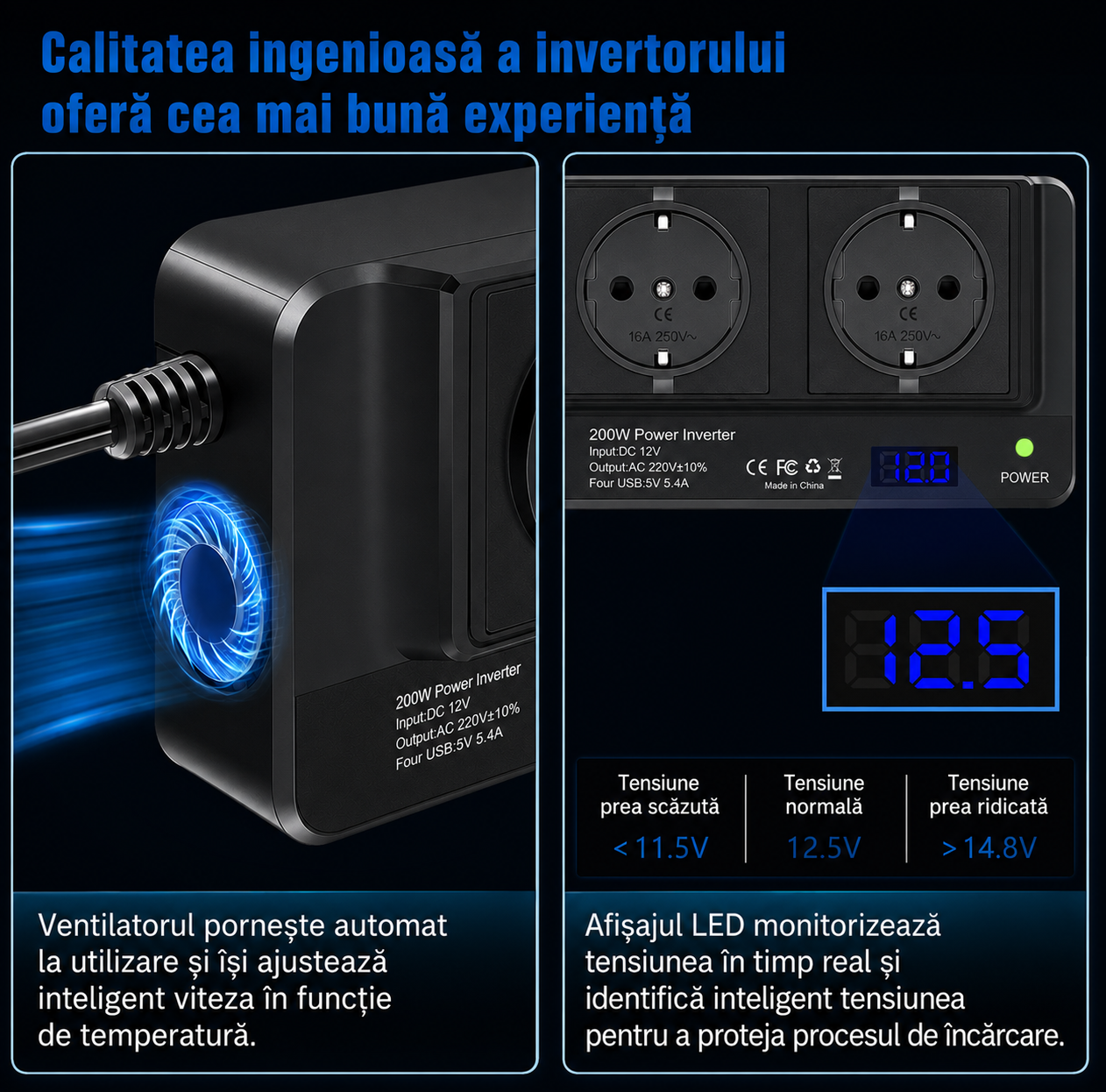 Invertor auto MG8300 200W/400W cu afișaj digital și porturi USB [6]