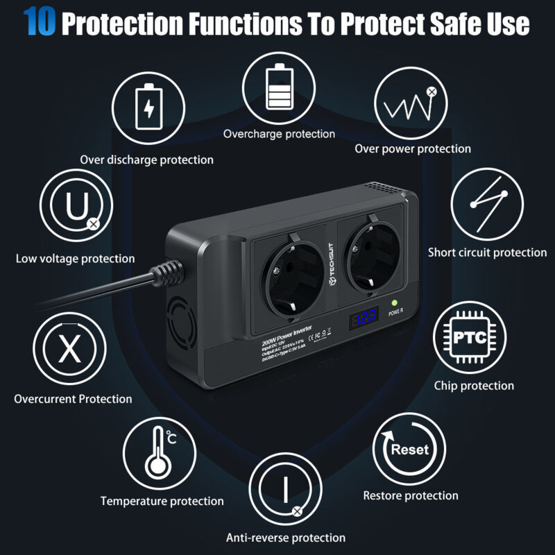 Invertor Auto ValVirtalex 200W-400W cu USB-C și Afișaj Digital [3]