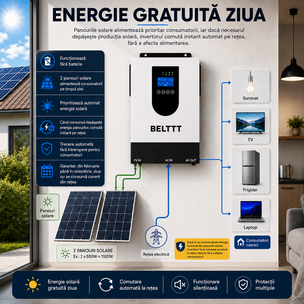 Invertor solar hibrid Belttt SYP2.5KW-12V cu regulator MPPT 100A și afișaj LCD [8]