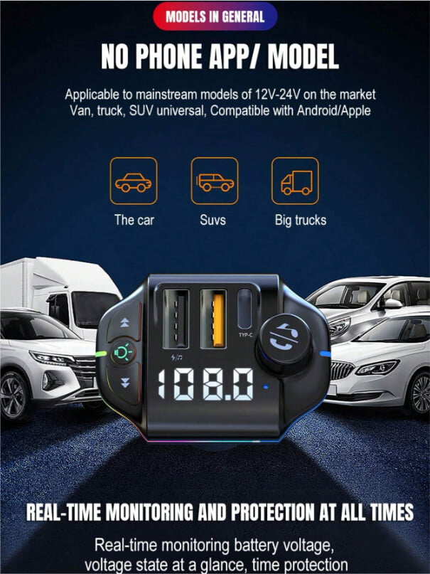 Modulator FM Auto VALVIRTALEX® Bluetooth 5.0, USB-C, QC 3.0, RGB, MP3 [5]