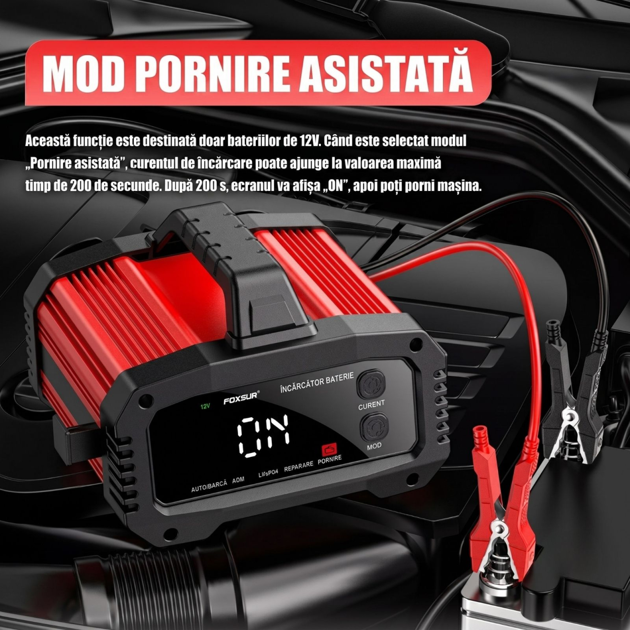 Redresor Auto FOXSUR FPT-250 12V/24V cu Ecran Color și Funcție BOOSTER [7]