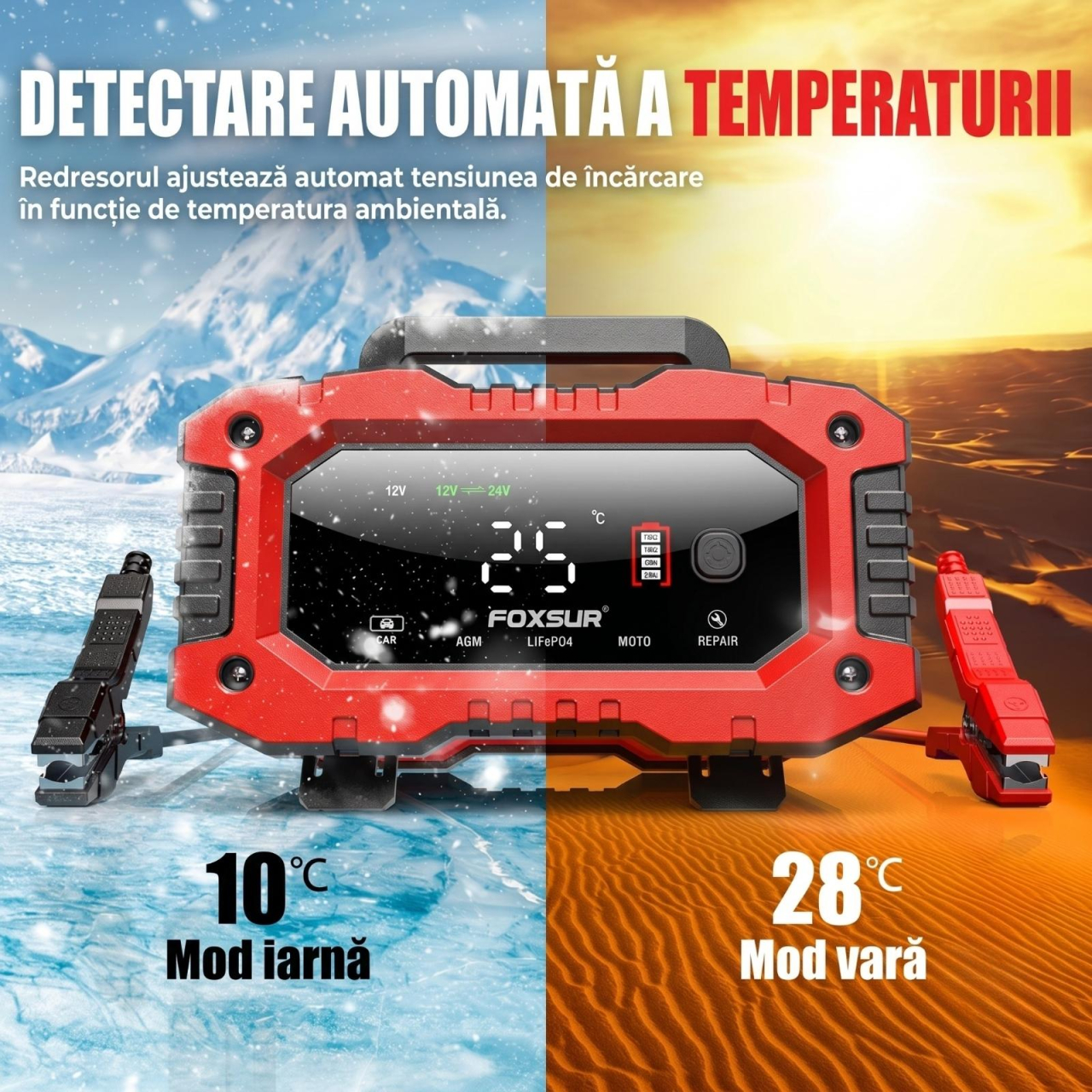 Redresor auto inteligent FOXSUR FPT-200 12V/20A 24V/10A cu functie Repair si display LCD [6]