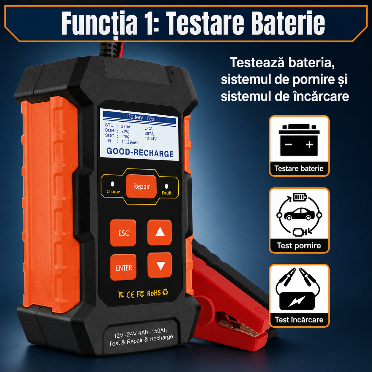 Redresor auto Konnwei KW520 12V 24V cu tester și funcție Repair LCD [3]