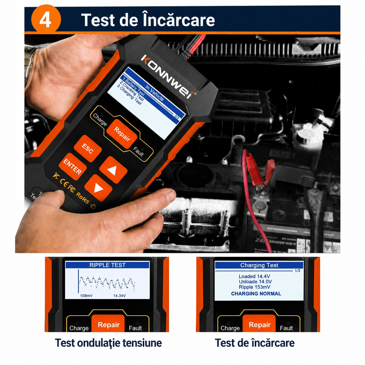 Redresor auto Konnwei KW520 12V 24V cu tester și funcție Repair LCD [6]