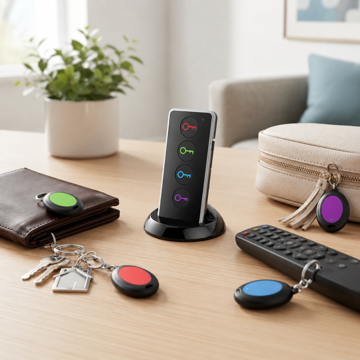 Set dispozitiv inteligent de localizare chei si obiecte Key Finder, 4 receptoare, multicolor [2]