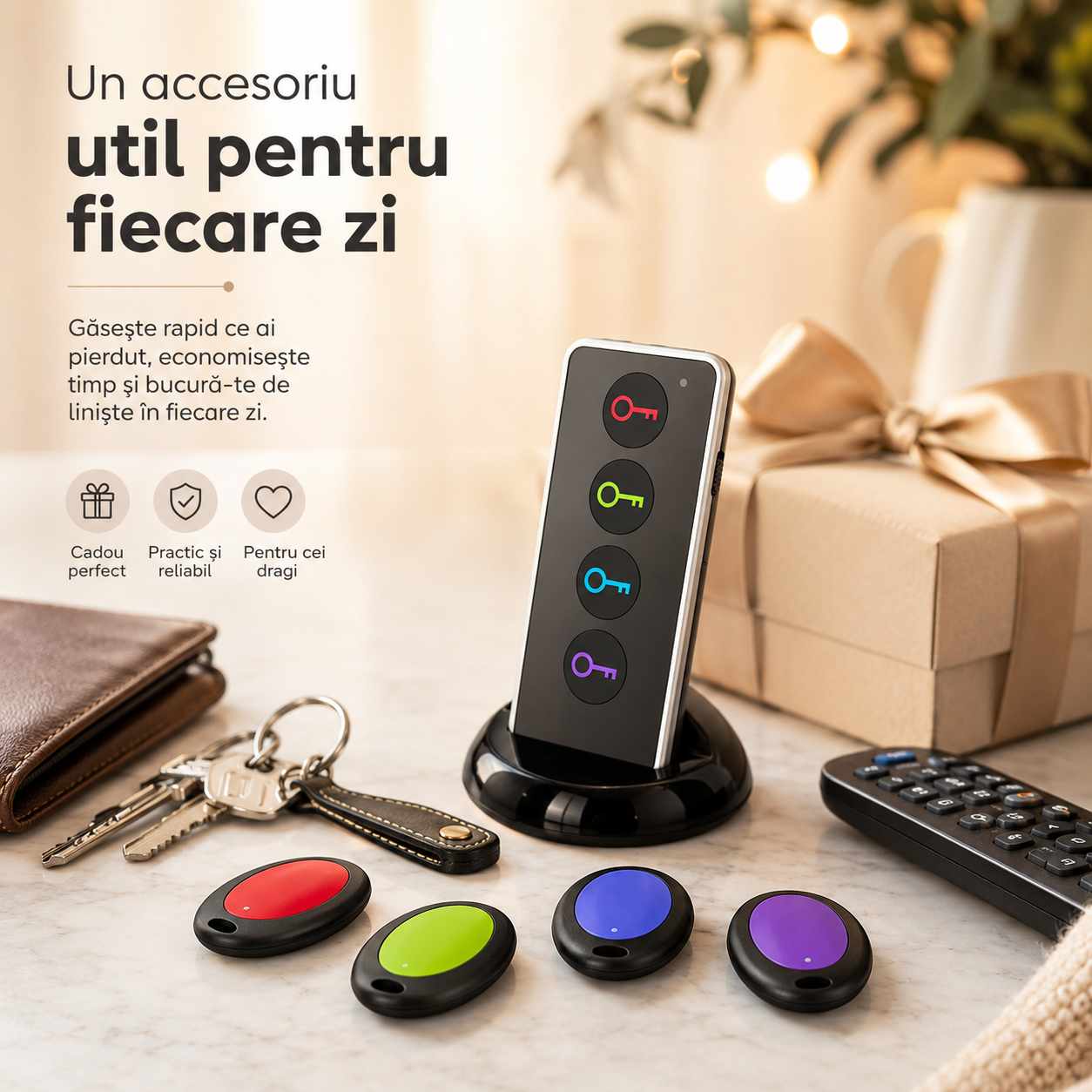 Set dispozitiv inteligent de localizare chei si obiecte Key Finder, 4 receptoare, multicolor [5]