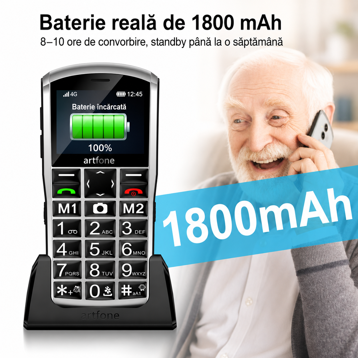 Telefon cu taste mari pentru seniori Artfone A400 4G cu dock de încărcare și buton SOS [8]